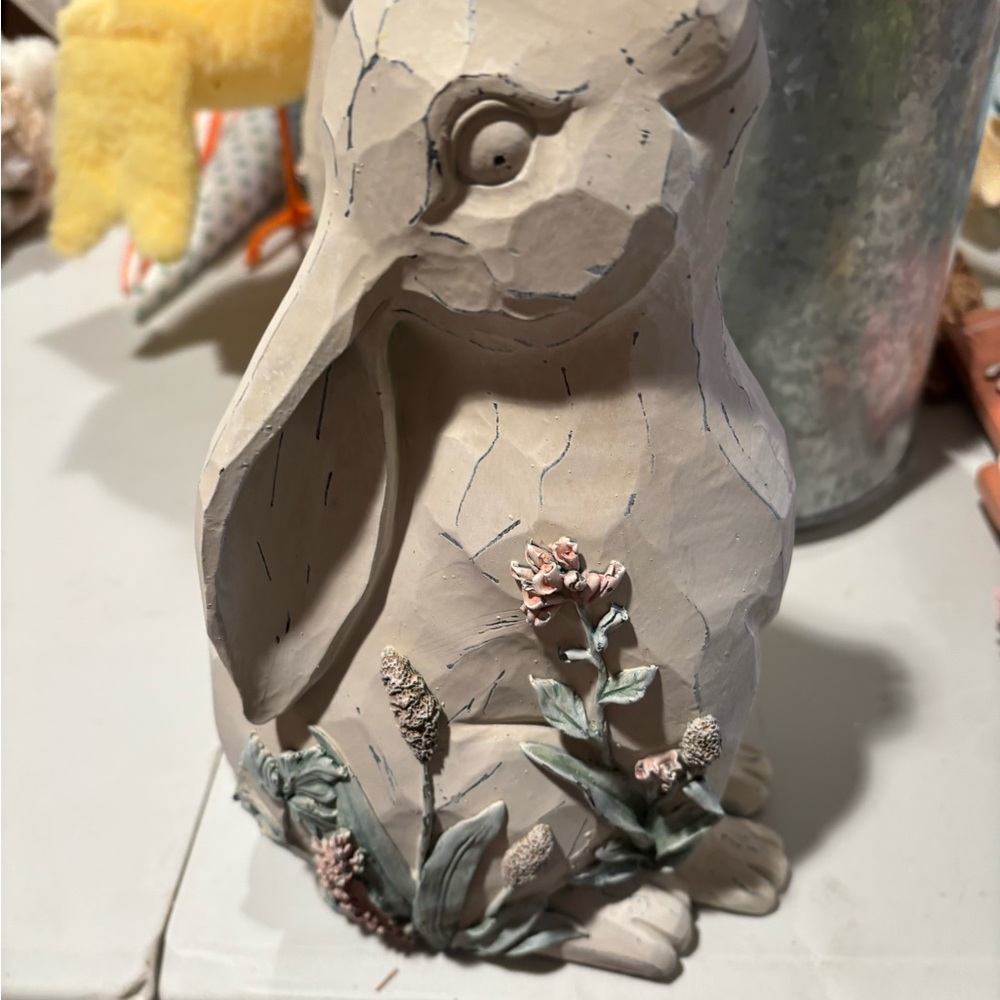 Floral Accented Rabbit Sculpture